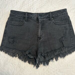 Distressed Black Denim Shorts
